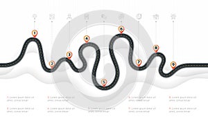 Navigation map infographic 9 steps timeline concept. Winding roa photo