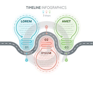 Navigation map infographics 3 steps timeline concept. Creative f