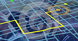Navigation map line scheme over close up of a person adjusting rear view mirrors of his car