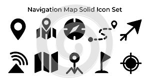 Navigation and Map Solid Glyph Vector Icon Set
