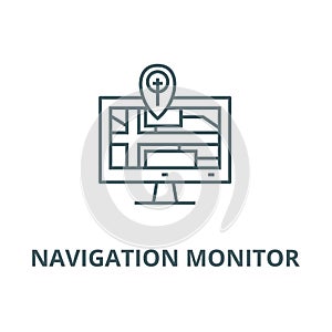 Navigation monitor with map vector line icon, linear concept, outline sign, symbol