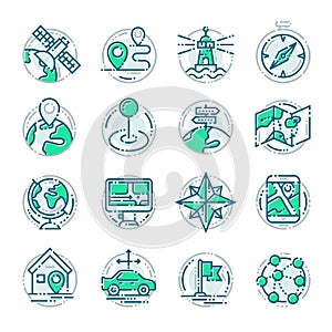 Navigation outline location pin pictogram icons thin sign vector illustration.