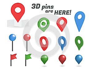 Navigation pins 3d isometric collection