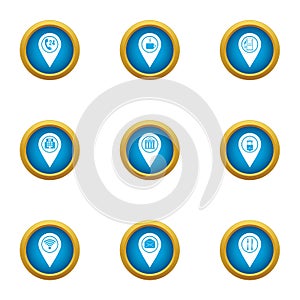 Navigation program icons set, flat style