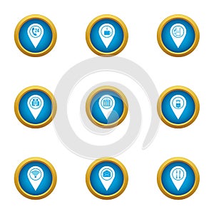 Navigation program icons set, flat style