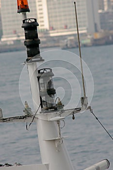 Navigation and radar equipment and antenna on the mast of cruise ship 15 may 2005