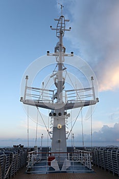 Navigation and radar equipment and antenna on the mast of cruise ship