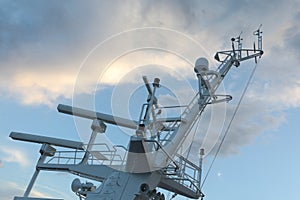 Navigation and radar equipment and antenna on the mast of cruise ship