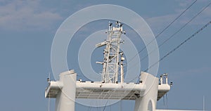 Navigation radar weather station on top of cruise ship 4K 5407