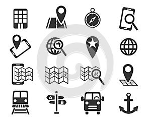 Navigation ransport map icon set photo