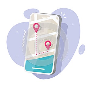 Navigation route track on mobile cell phone app 3d icon vector, city map with gps location pin pointer marker, delivery shipping