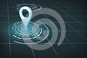 Navigation symbol on the gray grid. 3d rendering.