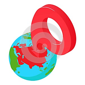 Navigation symbol icon isometric vector. Planet earth globe with big red gps pin