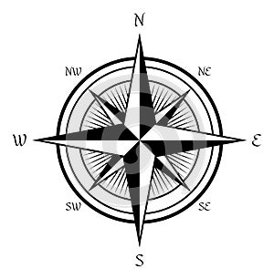 Navigation symbol. Retro naval compass. Map rose