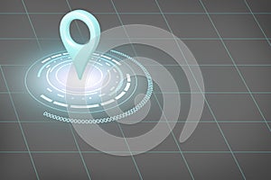 Navigation symbol on the gray grid. 3d rendering.
