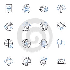 Navigation system line icons collection. GPS, Routing, Directions, Guidance, Geolocation, Coordinates, Map vector and