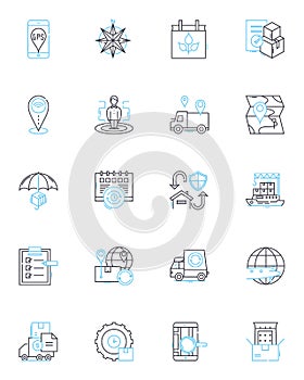Navigation tool linear icons set. Compass, GPS, Map, Route, Direction, Wayfinding, Navigate line vector and concept photo