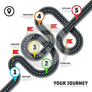 Navigation winding road vector way map infographic