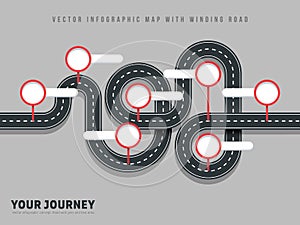 Navigation winding road vector way map infographic on grey background photo