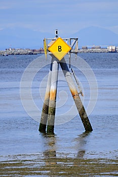 Navigational buoy in the sea