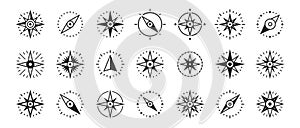 Navigational compass symbol. Nautical Wind Rose icon set. Geographical position, cartography and navigation vector
