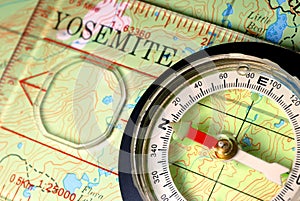 Navigational Compass on Topographical Map photo