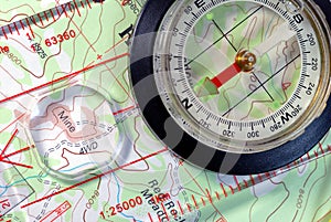 Navigational Compass on Topographical Map