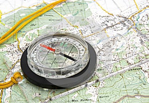 Navigational Compass on Topographical Map