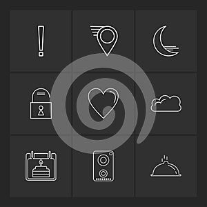 navigations , heart , crecent , unlock , user interface icons ,