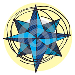 Navigator of the compass, wind rose icon with a black outline on a white background