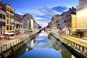 Naviglio Grande Canal at the Blue Hour, Milan, Italy photo
