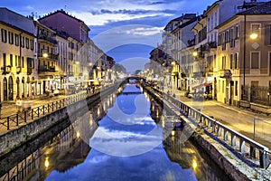 Naviglio Grande canal in the evening, Milan photo