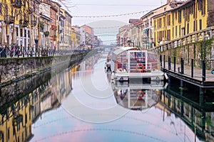 Naviglio Grande canal in Milan city, Italy