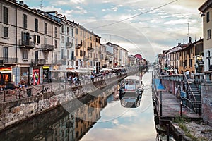 Naviglio Grande canal in Milan, Italy.