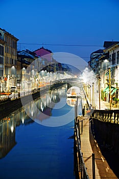 The Naviglio Grande canal in Milan, Italy