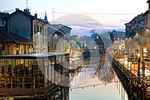 The Naviglio Grande canal in Milan, Italy