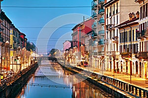 The Naviglio Grande canal in Milan, Italy