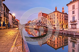 Naviglio Grande canal in Milan, Lombardia, Italy photo