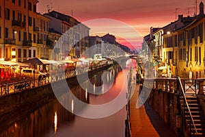 Naviglio Grande canal in Milan, Lombardia, Italy photo