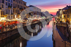 Naviglio Grande canal in Milan, Lombardia, Italy photo