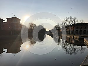 Naviglio river during daytime in Pavia, Italy