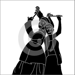 Navratri Dandia silhouette Illustration, Dandia Garba silhouette