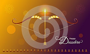 Navratri and Vijayadashmi festival greeting with golden bow and arrow with caption `Shubh Dussehra` means in english is `Auspiciou