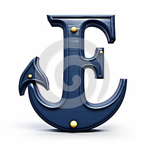 Navy 3d Cartoon Letter F: Anchor Letter E In Jim Woodring Style