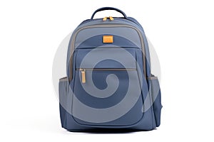 navy backpack with zipper compartments, front view