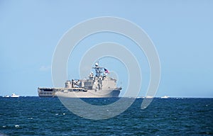 Navy battleship out at sea photo