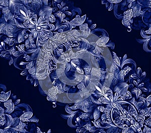 Navy Blue Abstract Floral Pattern Seamless Texture Background