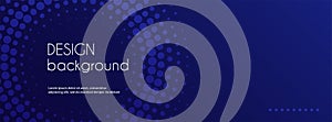 Navy blue abstract vector long banner. Business minimal background with halftone circle frame. Facebook header