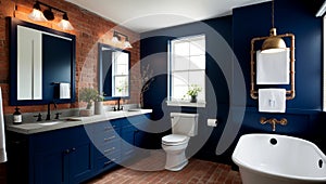 Navy Blue bathroom model, Industrial style photo