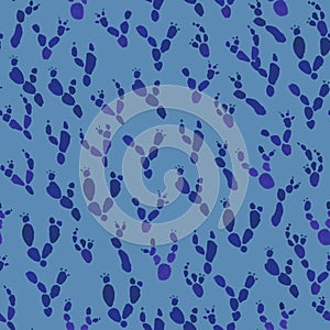 Navy blue cactus watercolor seamless surface pattern on light blue background